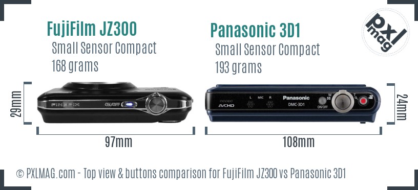 FujiFilm JZ300 vs Panasonic 3D1 top view buttons comparison