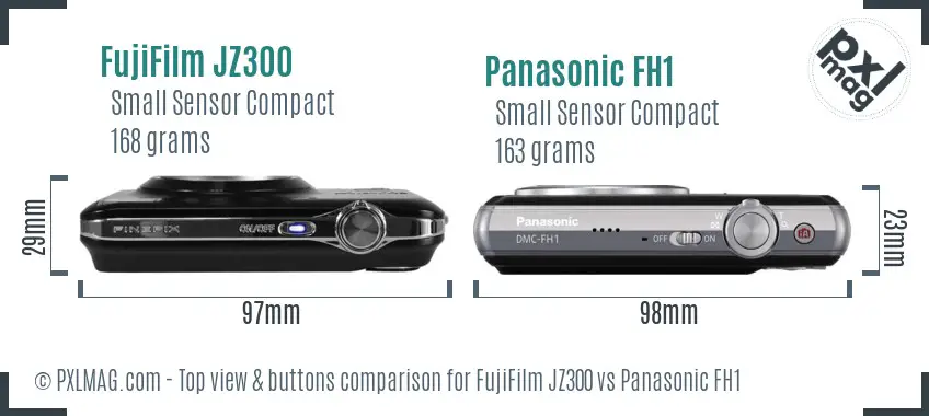 FujiFilm JZ300 vs Panasonic FH1 top view buttons comparison