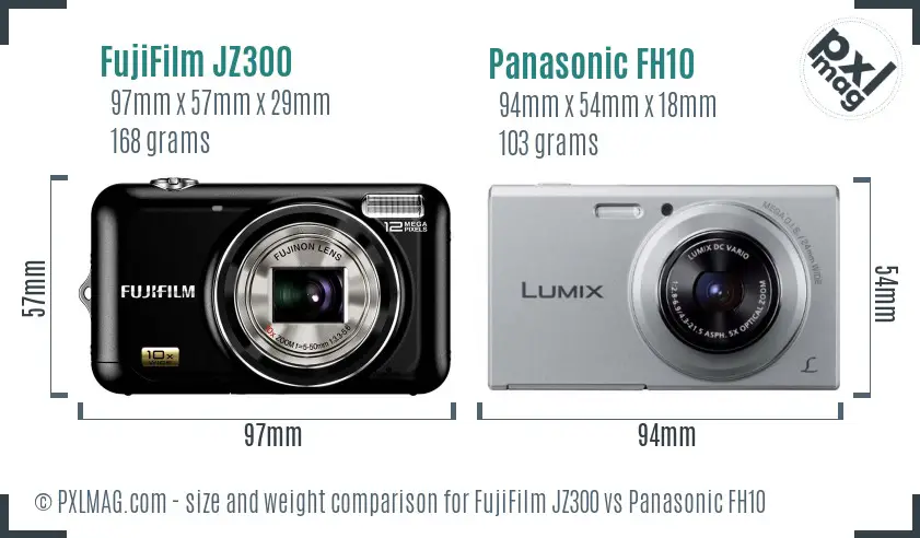 FujiFilm JZ300 vs Panasonic FH10 size comparison