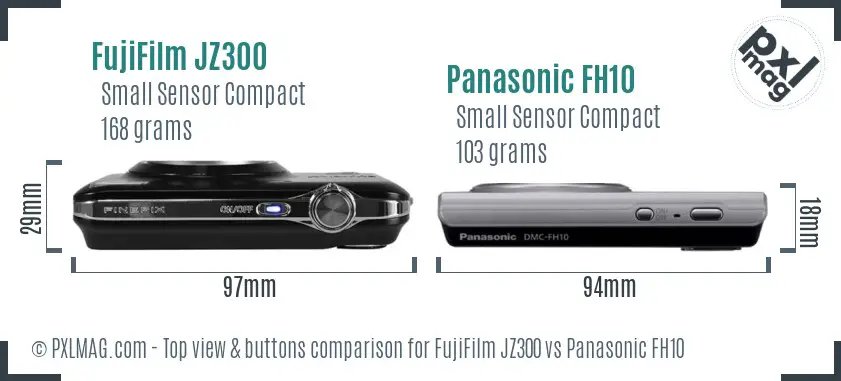 FujiFilm JZ300 vs Panasonic FH10 top view buttons comparison