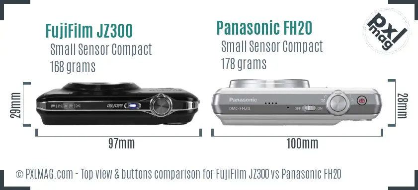 FujiFilm JZ300 vs Panasonic FH20 top view buttons comparison FujiFilm JZ300 vs Panasonic FH20 top view buttons comparison