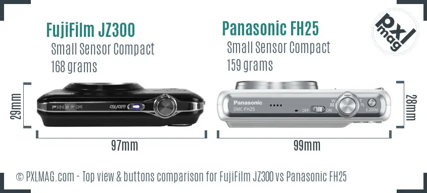 FujiFilm JZ300 vs Panasonic FH25 top view buttons comparison