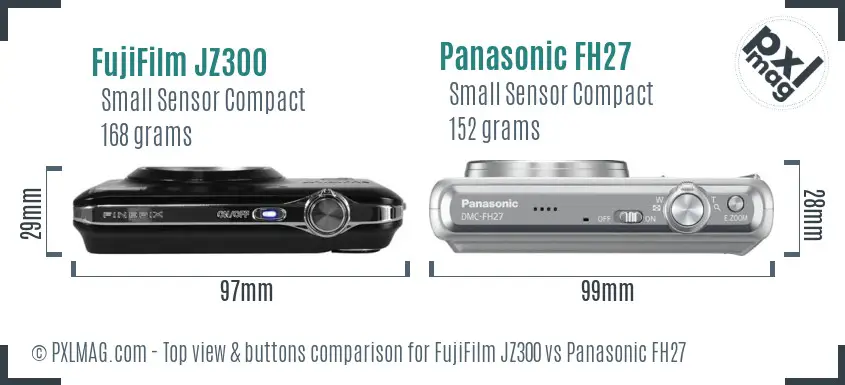 FujiFilm JZ300 vs Panasonic FH27 top view buttons comparison