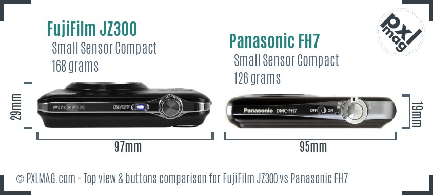 FujiFilm JZ300 vs Panasonic FH7 top view buttons comparison