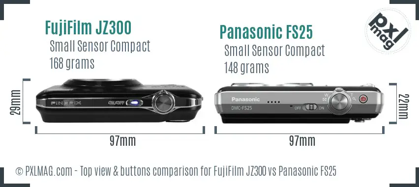 FujiFilm JZ300 vs Panasonic FS25 top view buttons comparison FujiFilm JZ300 vs Panasonic FS25 top view buttons comparison
