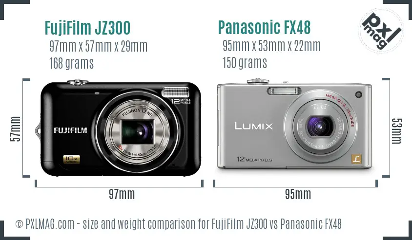 FujiFilm JZ300 vs Panasonic FX48 size comparison