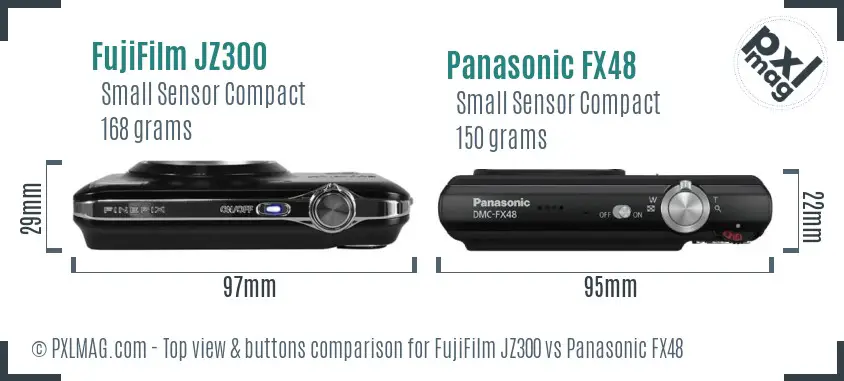 FujiFilm JZ300 vs Panasonic FX48 top view buttons comparison