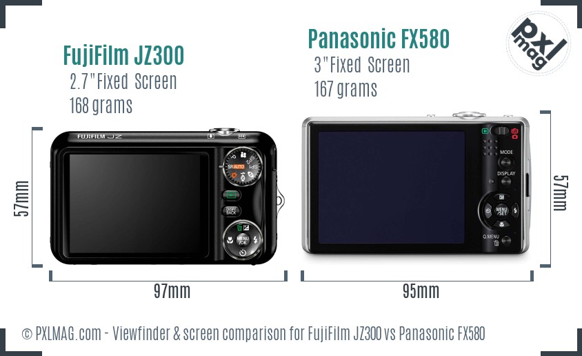 FujiFilm JZ300 vs Panasonic FX580 Screen and Viewfinder comparison