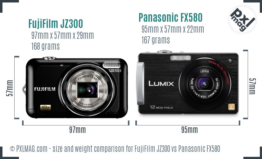 FujiFilm JZ300 vs Panasonic FX580 size comparison FujiFilm JZ300 vs Panasonic FX580 size comparison