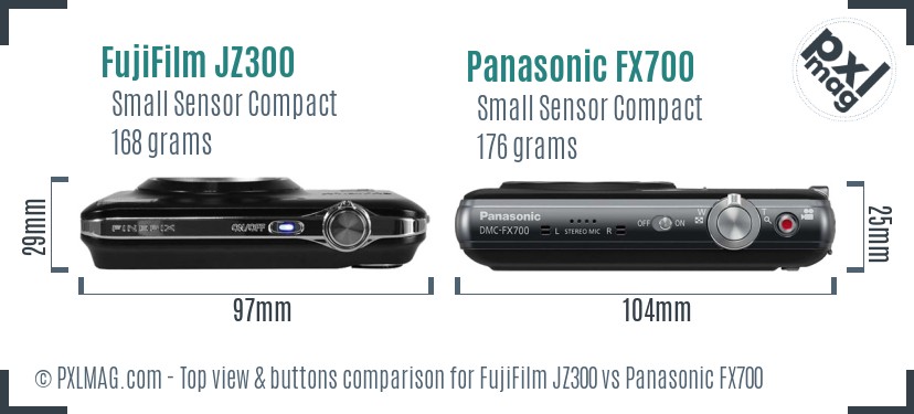 FujiFilm JZ300 vs Panasonic FX700 top view buttons comparison