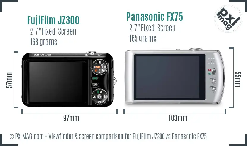 FujiFilm JZ300 vs Panasonic FX75 Screen and Viewfinder comparison