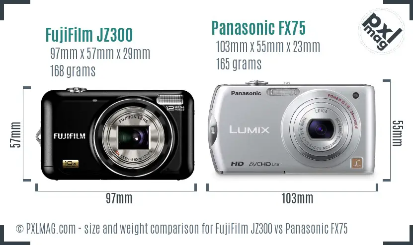 FujiFilm JZ300 vs Panasonic FX75 size comparison