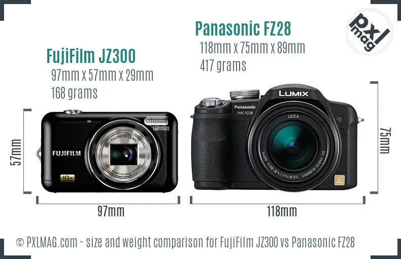 FujiFilm JZ300 vs Panasonic FZ28 size comparison