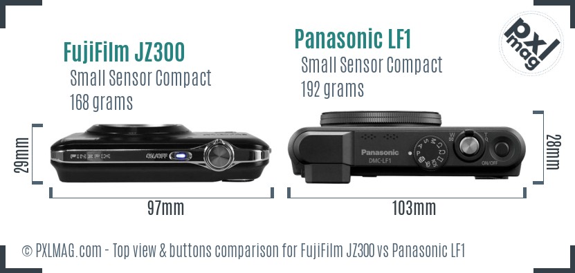 FujiFilm JZ300 vs Panasonic LF1 top view buttons comparison
