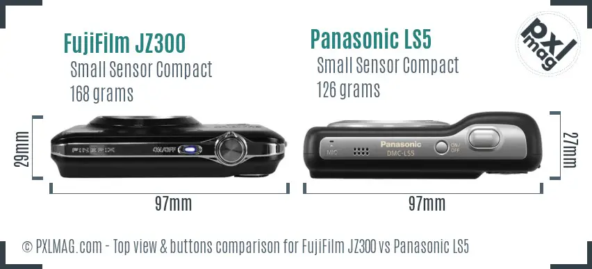 FujiFilm JZ300 vs Panasonic LS5 top view buttons comparison