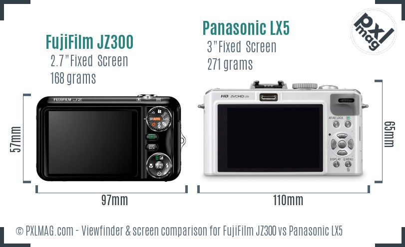 FujiFilm JZ300 vs Panasonic LX5 Screen and Viewfinder comparison