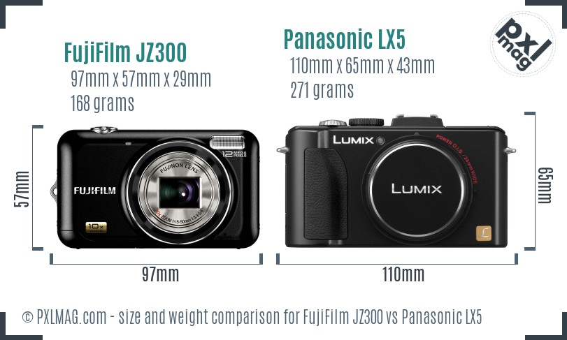 FujiFilm JZ300 vs Panasonic LX5 size comparison