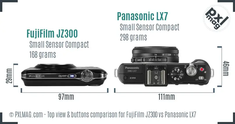 FujiFilm JZ300 vs Panasonic LX7 top view buttons comparison