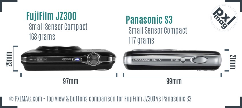 FujiFilm JZ300 vs Panasonic S3 top view buttons comparison