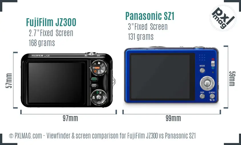 FujiFilm JZ300 vs Panasonic SZ1 Screen and Viewfinder comparison