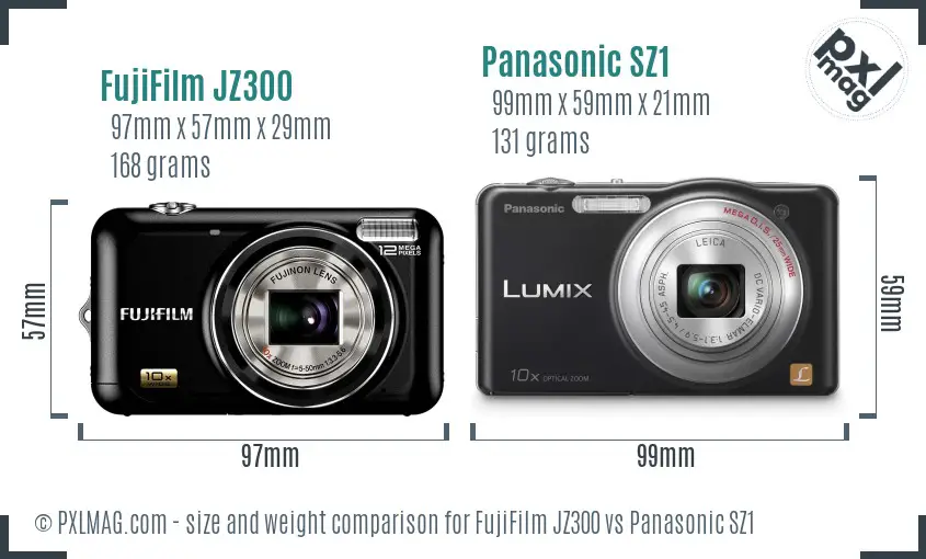 FujiFilm JZ300 vs Panasonic SZ1 size comparison