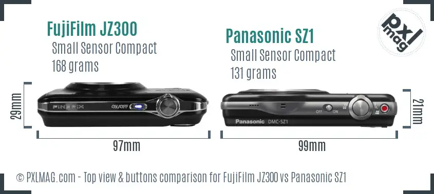 FujiFilm JZ300 vs Panasonic SZ1 top view buttons comparison