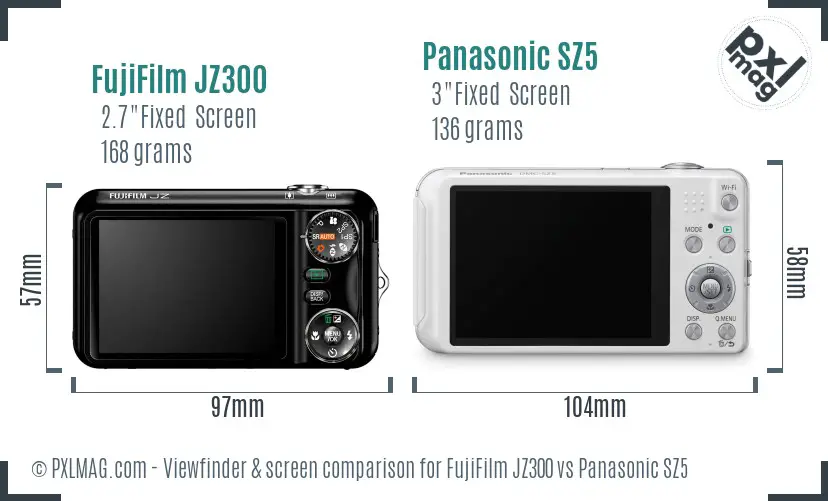 FujiFilm JZ300 vs Panasonic SZ5 Screen and Viewfinder comparison