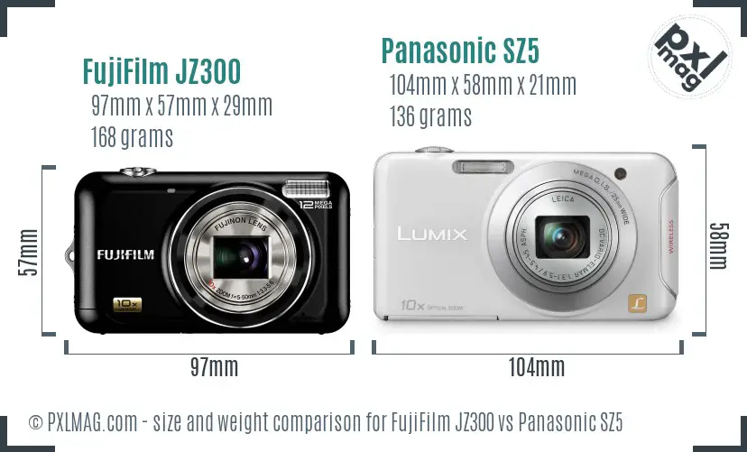 FujiFilm JZ300 vs Panasonic SZ5 size comparison