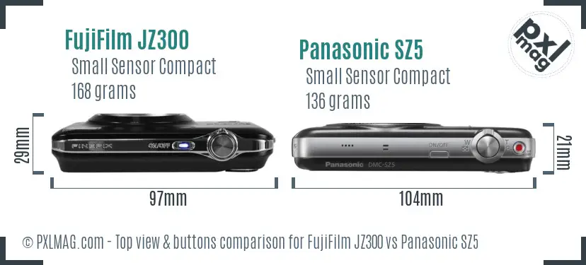 FujiFilm JZ300 vs Panasonic SZ5 top view buttons comparison