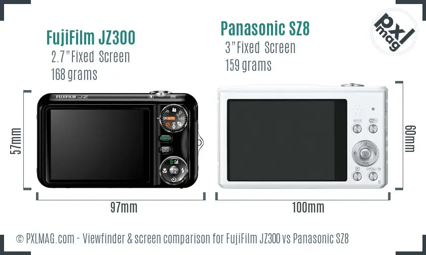 FujiFilm JZ300 vs Panasonic SZ8 Screen and Viewfinder comparison FujiFilm JZ300 vs Panasonic SZ8 Screen and Viewfinder comparison