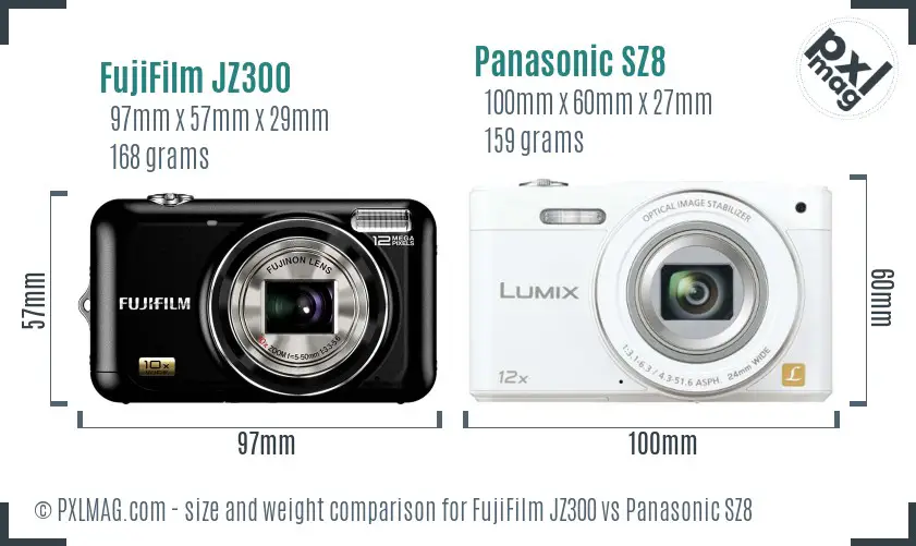FujiFilm JZ300 vs Panasonic SZ8 size comparison FujiFilm JZ300 vs Panasonic SZ8 size comparison