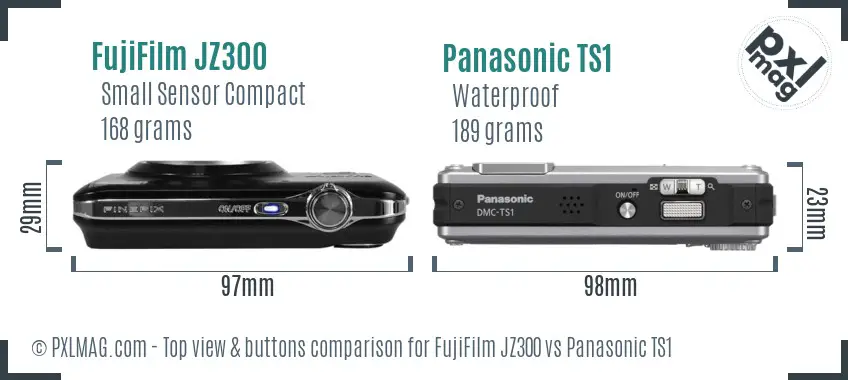 FujiFilm JZ300 vs Panasonic TS1 top view buttons comparison