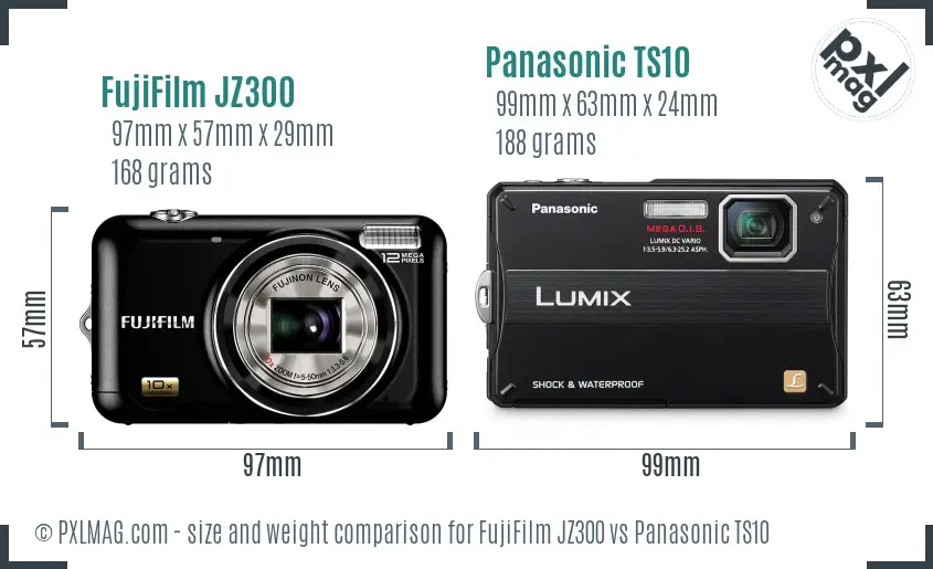FujiFilm JZ300 vs Panasonic TS10 size comparison