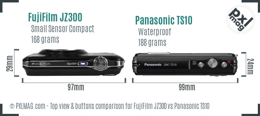 FujiFilm JZ300 vs Panasonic TS10 top view buttons comparison