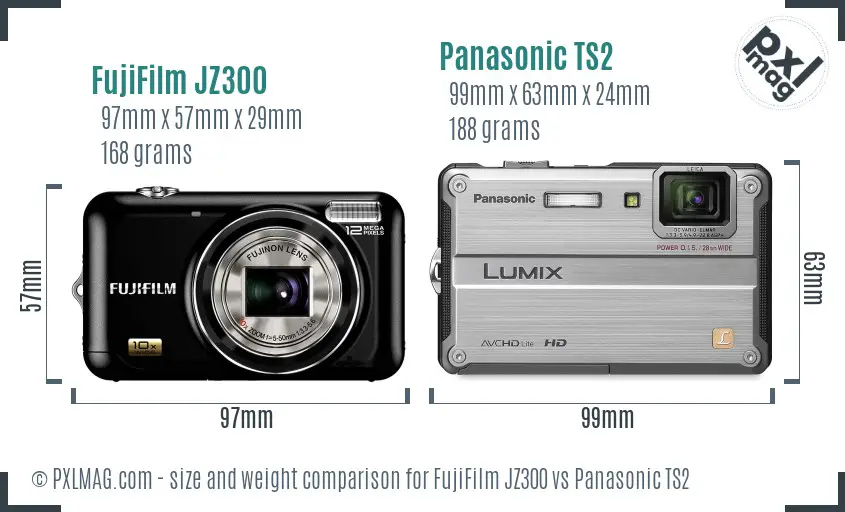 FujiFilm JZ300 vs Panasonic TS2 size comparison