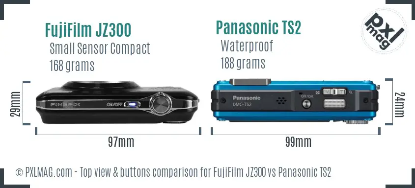 FujiFilm JZ300 vs Panasonic TS2 top view buttons comparison