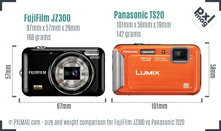 FujiFilm JZ300 vs Panasonic TS20 size comparison