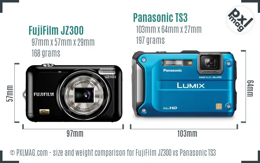 FujiFilm JZ300 vs Panasonic TS3 size comparison