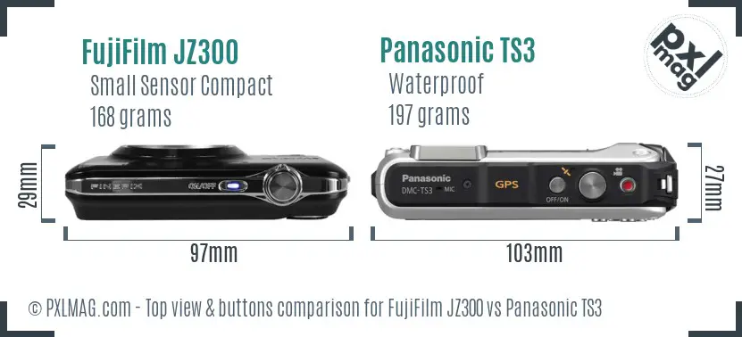 FujiFilm JZ300 vs Panasonic TS3 top view buttons comparison