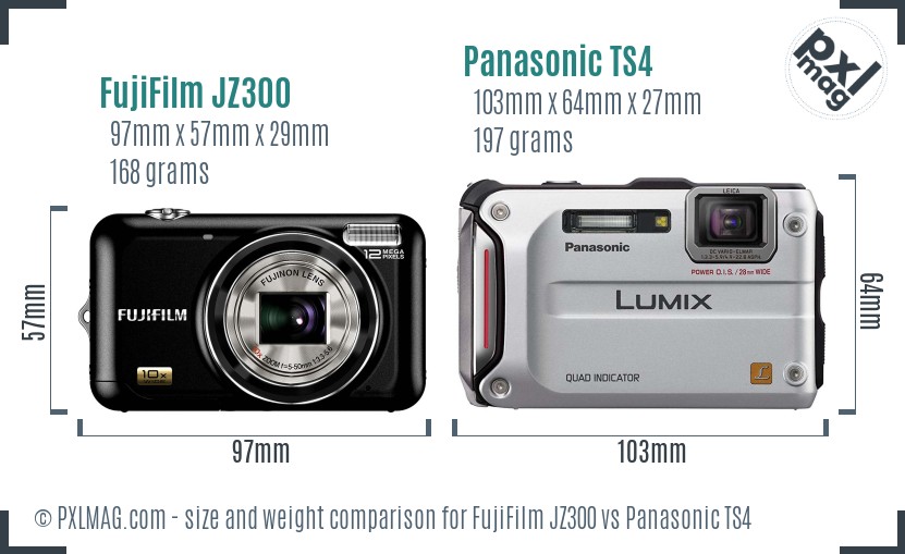 FujiFilm JZ300 vs Panasonic TS4 size comparison