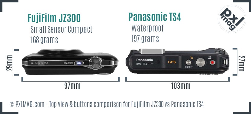 FujiFilm JZ300 vs Panasonic TS4 top view buttons comparison