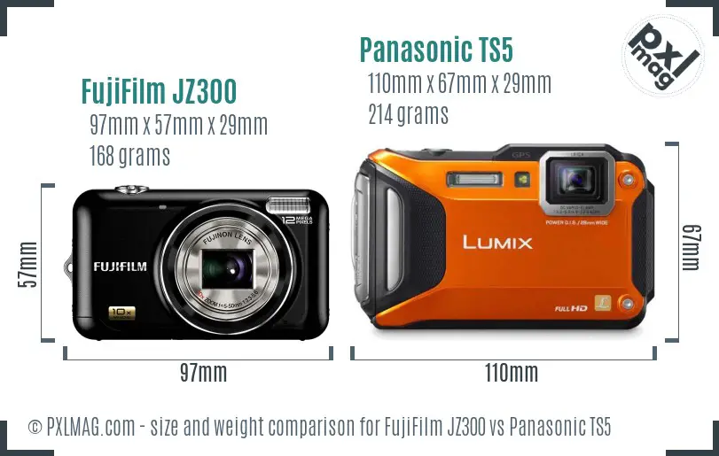 FujiFilm JZ300 vs Panasonic TS5 size comparison