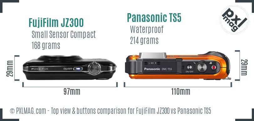 FujiFilm JZ300 vs Panasonic TS5 top view buttons comparison