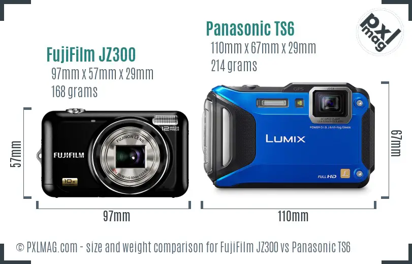 FujiFilm JZ300 vs Panasonic TS6 size comparison