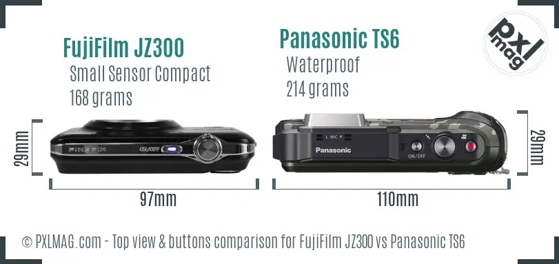 FujiFilm JZ300 vs Panasonic TS6 top view buttons comparison