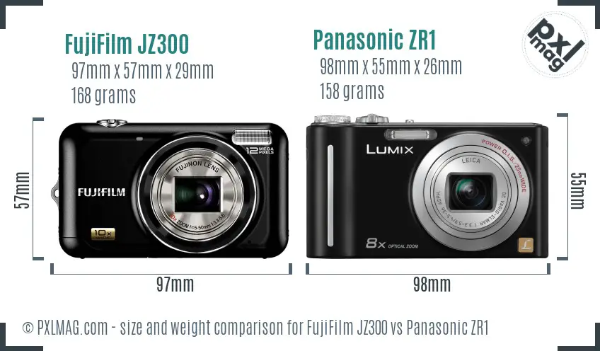 FujiFilm JZ300 vs Panasonic ZR1 size comparison FujiFilm JZ300 vs Panasonic ZR1 size comparison