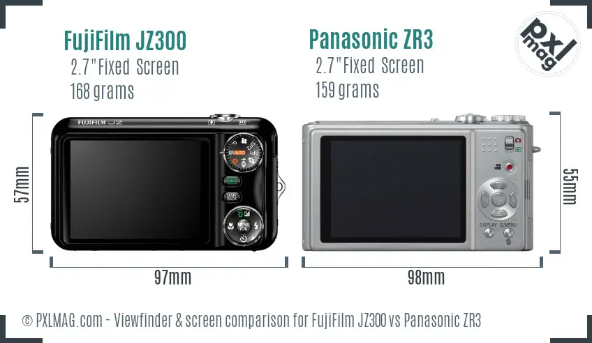 FujiFilm JZ300 vs Panasonic ZR3 Screen and Viewfinder comparison