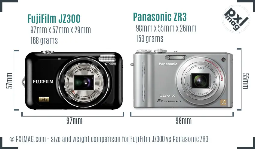 FujiFilm JZ300 vs Panasonic ZR3 size comparison