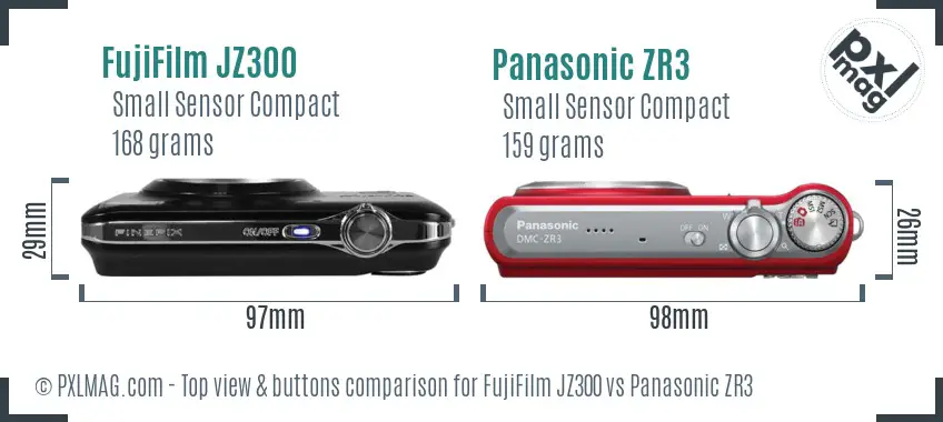 FujiFilm JZ300 vs Panasonic ZR3 top view buttons comparison