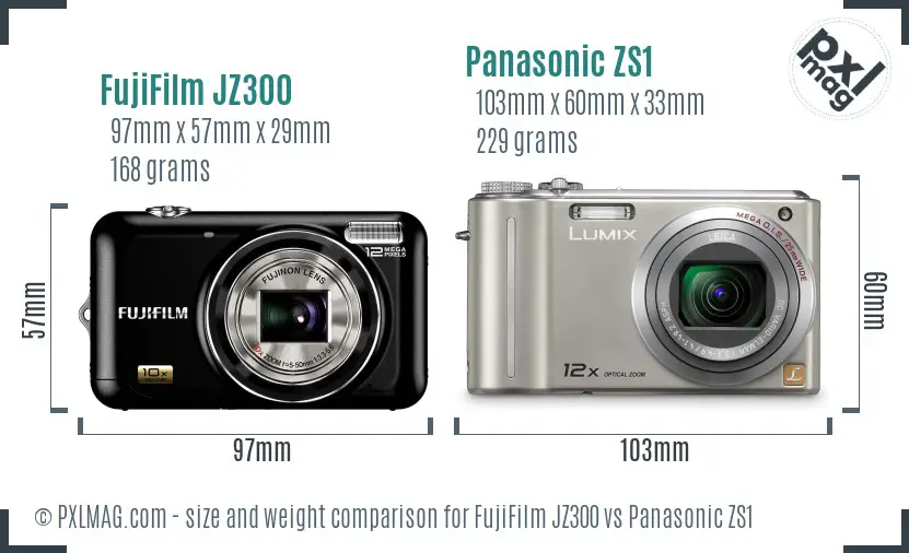 FujiFilm JZ300 vs Panasonic ZS1 size comparison